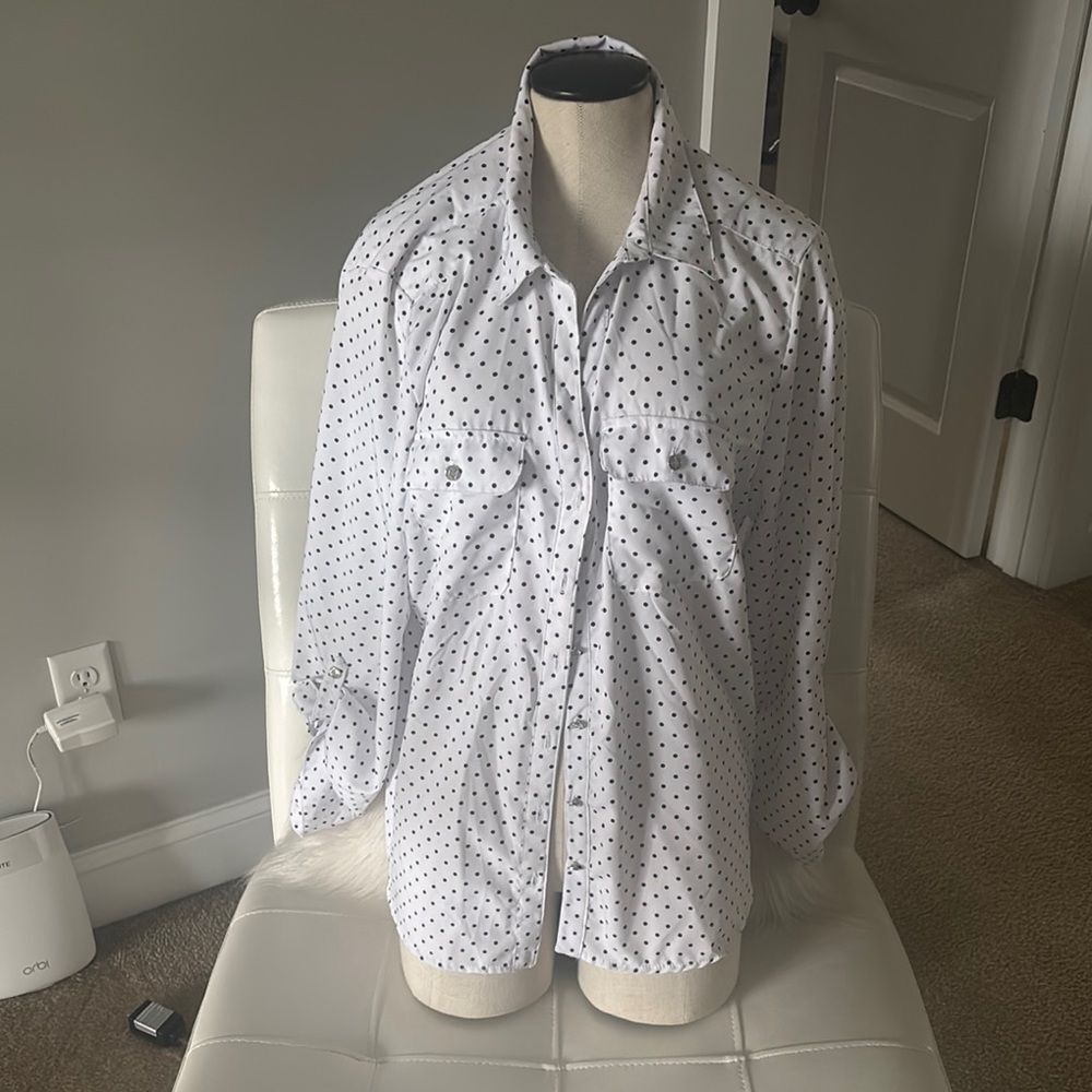 White Polka Dot Button-Up Shirt